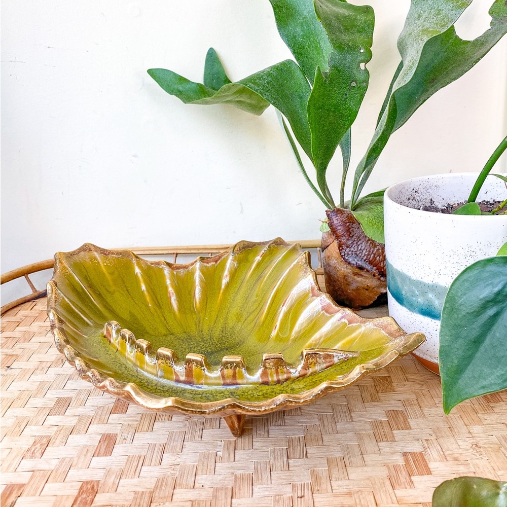 Vintage Atomic Ceramic Ashtray Avocado Green